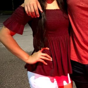 mm mm mm Maroon Off The Shoulder Top
